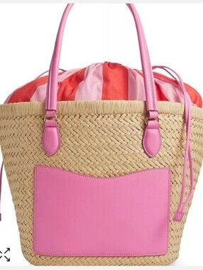 Pink Trim Straw Tote Bag - Women Bags
